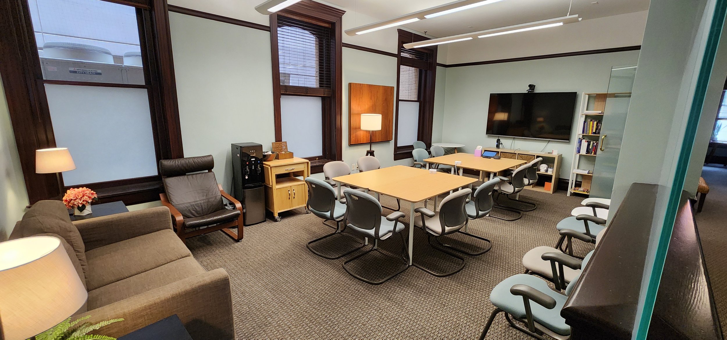 Therapy office view with seating and window